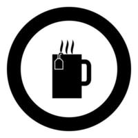 Cup with hot tea black icon in circle vector illustration