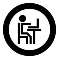 Human working at the laptop black icon in circle vector illustration