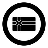 icono de tarjeta de regalo negro en círculo vector