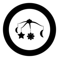 360 degrees rotating hanging rattles baby black icon in circle vector