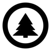 Christmas tree icon black color in circle or round vector