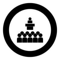 Speaker before the audience black icon in circle vector illustration