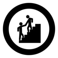 Man helping climb other man black icon in circle vector