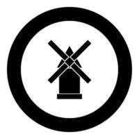 Windmill black icon in circle vector illustration
