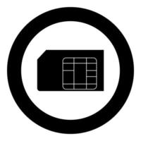 icono de tarjeta sim color negro en círculo o redondo vector