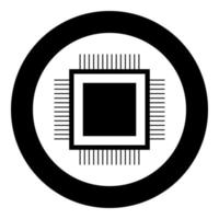 Processor icon black color in circle or round vector