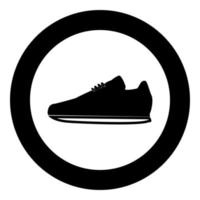 icono de zapatos deportivos color negro en círculo vector