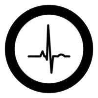 ritmo cardíaco ekg icono negro en la ilustración de vector de círculo aislado.