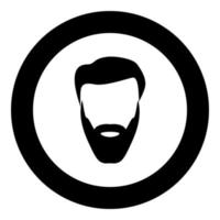 cabeza con barba y cabello icono negro en círculo ilustración vectorial aislado. vector