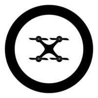 icono de drone color negro en círculo vector