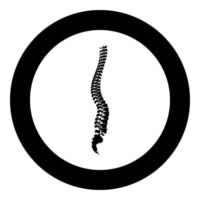 icono de la columna vertebral color negro en círculo vector