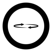 dos flechas en el círculo. ángulo 360 icono negro en círculo vector