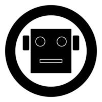 icono de cabeza de robot color negro en círculo vector