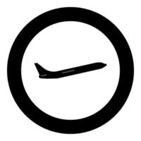 Airplane black icon in circle vector illustration isolated .