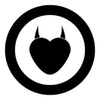 Heart with devil horn icon black color in circle vector