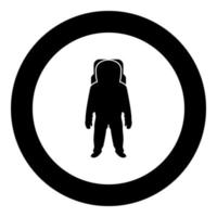 icono de astronauta color negro en círculo vector