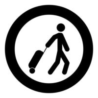 Man with suitcase icon black color in circle vector