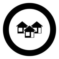 icono de tres casas color negro en círculo vector