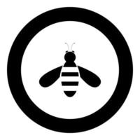 icono de abeja color negro en círculo vector