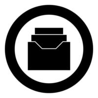 Documents archieve or drawer black icon in circle vector