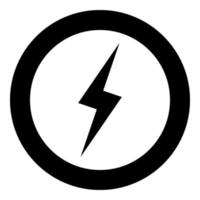 Lightning icon black color in circle or round vector