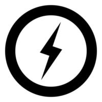 Lightning icon black color in circle or round vector