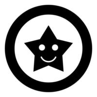 Smiling star black icon in circle vector illustration isolated .