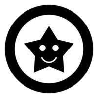 icono de estrella negra sonriente en la ilustración de vector de círculo aislado.