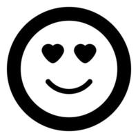 Smile with heart eyes icon black color in circle vector