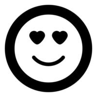 Smile with heart eyes icon black color in circle vector