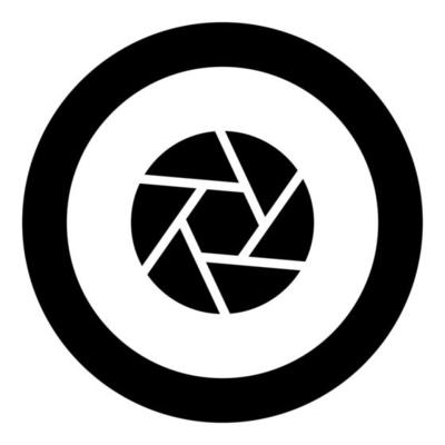 Camera lens shutter icon black color in circle