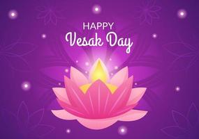 celebración del día de vesak con silueta de templo, linterna o decoración de flores de loto en ilustración de fondo de caricatura plana para tarjeta de felicitación o afiche vector