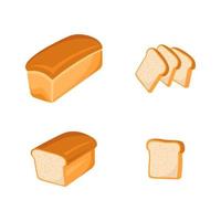 Whole and sliced white bread. Bakery products, pastries, dough food. Vector flat cartoon food