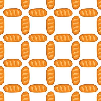 Seamless pattern with whole white loaf bread. Print of bakery products, pastries, dough food. Vector flat illustration