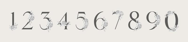 Flower ornate numbers. Elegant floral blossom number, floral sprigs date and numeric monogram. vector