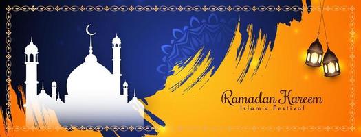 Ramadan Kareem islamic festival greeting banner with mosque