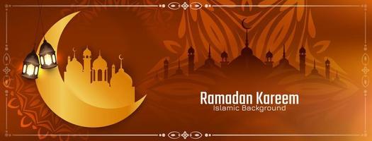 banner de saludo del festival islámico ramadan kareem religioso con mezquita vector