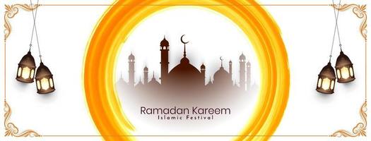 banner de saludo del festival islámico ramadan kareem religioso con mezquita vector