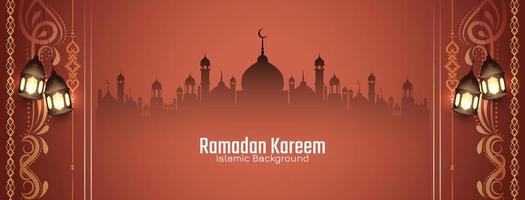Religious Ramadan Kareem islamic festival greeting banner with mosque