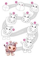 Cartoon character hippo step by step drawing tutorial