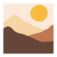 overlapping mountain landscape background with the sun wall art vector