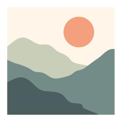 overlapping mountain landscape background with the sun wall art