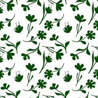 Abstract small floral seamless pattern on white background. Green flowers meadow in doodle style. vector