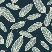 Alocasia leaves seamless pattern.Vintage tropical branch in engraving style. vector