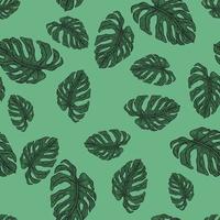 Monstera leaf seamless pattern.Vintage tropical branch in engraving style. vector