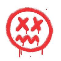 graffiti urbano loco emoticono enfermo con ojos muertos rociados en rojo sobre blanco. ilustración dibujada a mano texturizada.