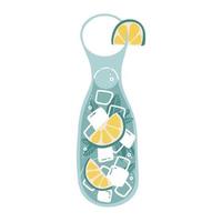 Mojito cocktail in stylish glass jug. Citrus lemonade in transparent jar. Refreshing summer drink. Bottle filled with ice, mint and orange, lemon or lime slices. Flat hand drawn vector illustration.