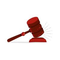 Gavel judge isolated on a white background. Wooden hummer law concept. Gavel kick on stand Flat cartoon style Vector illustration.