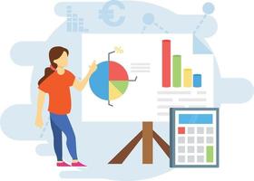 The girl is standing near presentation board. vector