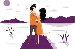 The couple is dancing on bridge. vector